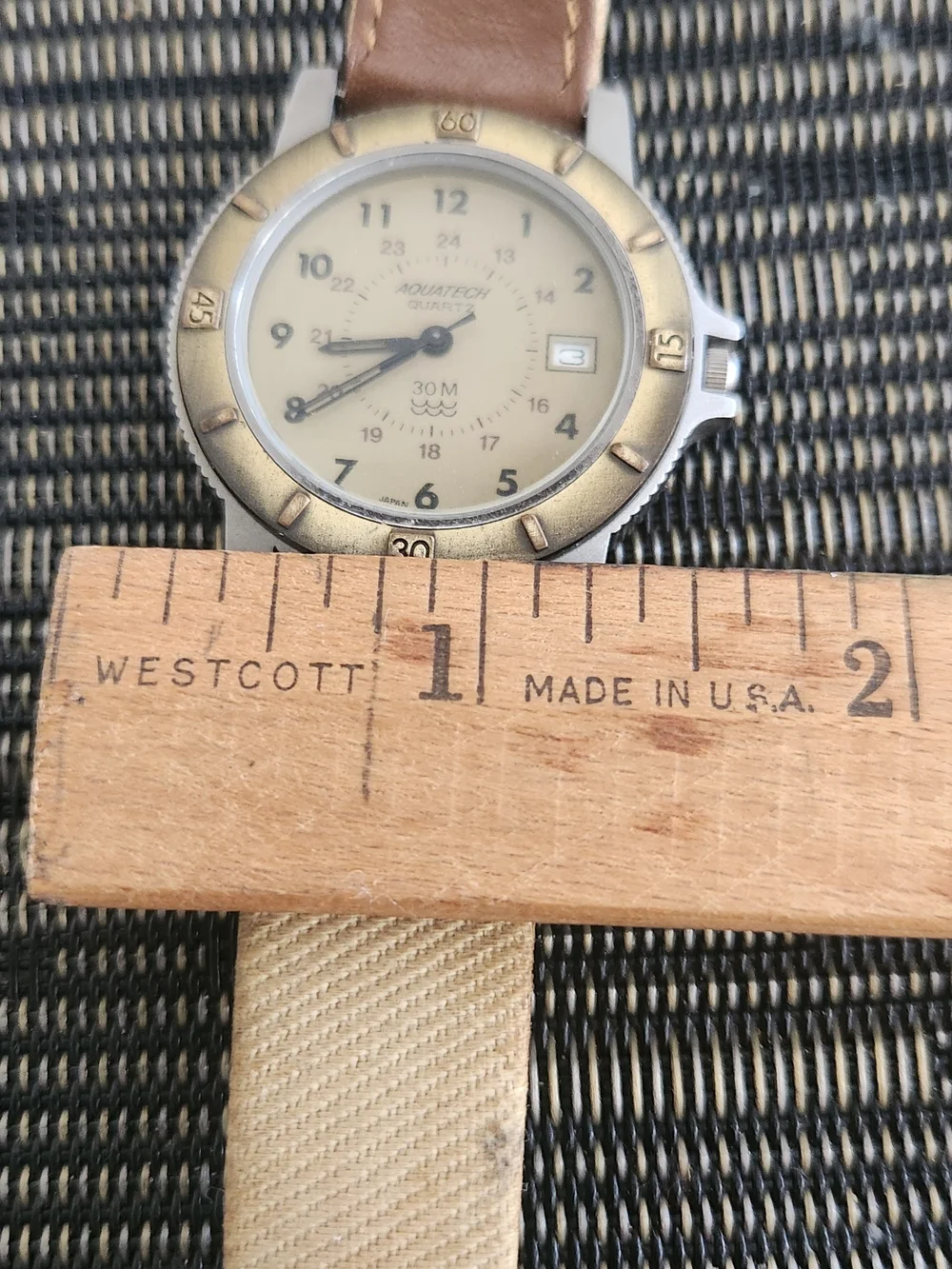 AQUATECH Beige Dial Brown Leather Strap Men's Quartz Watch